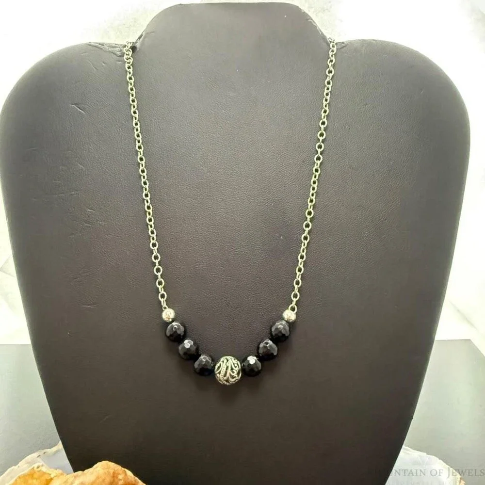 Carolyn Pollack Sterling Silver 6 Faceted Onyx w/Swirl Beads 15
